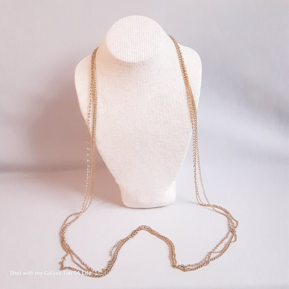 💎Ultra Long Triple Chain Opera Necklace Gold Tone  Varying Link Size And Style